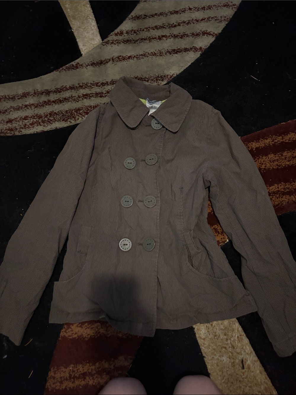 Vintage brown pinstripe Women's Double-Breasted Brown Corduroy Pea Coat